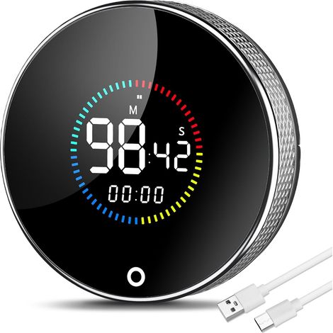 Minuteur de Cuisine, Minuteur de Cuisine numérique magnétique, Minuteur de Cuisine aimanté LED Rechargeabilité avec Chronomètre pour la Cuisine en Classe Fitness Cuisson Étudier (1/5)
