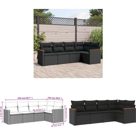 Salon de jardin 5 pcs avec coussins noir résine tressée - Ensemble Salon De Jardin - Meuble Extérieur - Résine Tressée - Rotin Synthétique - Canapé D'extérieur - Home & Living (1/3)