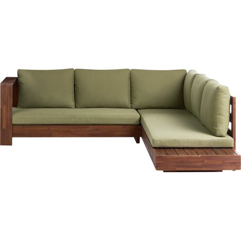 Conjunto esquinero de exterior derecho sofá y mesa auxiliar de madera de acacia certificada verde Marettimo (1/5)