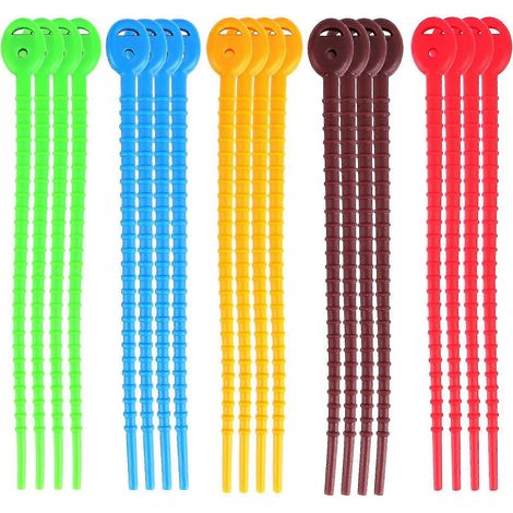 20 attaches en silicone résistantes, clips de fermeture de sacs, attaches de câbles, attaches à pain, attaches torsadées en caoutchouc. (1/5)