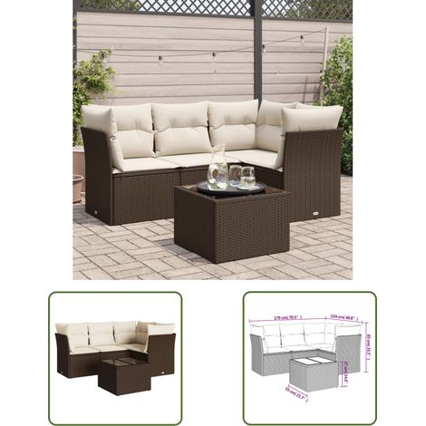 vidaXL 5-tlg. Garten-Sofagarnitur mit Kissen Braun Poly Rattan (1/3)