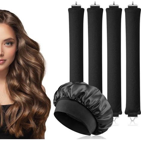Set Boucles sans Chaleur, 4PCS Headband Hair Curler avec Bonnet Satin, Bigoudi Boucle Cheveux de Sommeil Doux, Boudin Cheveux Boucle Sans Chaleur, Bigoudis Cheveux pour Tous Les Types de Cheveux