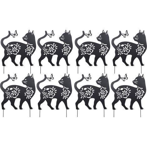 Lot de 8 Décorations de Jardin Chat en Métal Noir à Planter 52 x 65 cm - Livraison gratuite