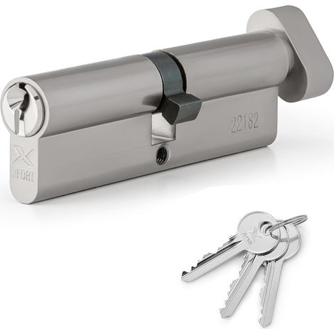1 cylindre de serrure européen 95mm chromé avec bouton, 3 clés, anti-choc, anti-perçage, pour porte bois métal pvc (1/5)