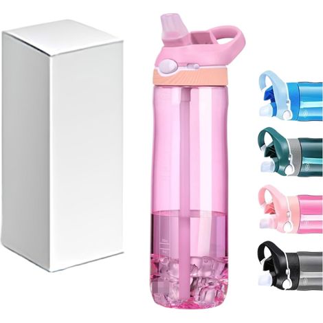 Gourmet 740 ml mit Paille, Clip, Poignant und Marqueur, Gourmet-Sport aus Tritan ohne BPA für Damen, Gourmet-Transparent-Voyage für Air Actif und l'école (Rose) (1/5)