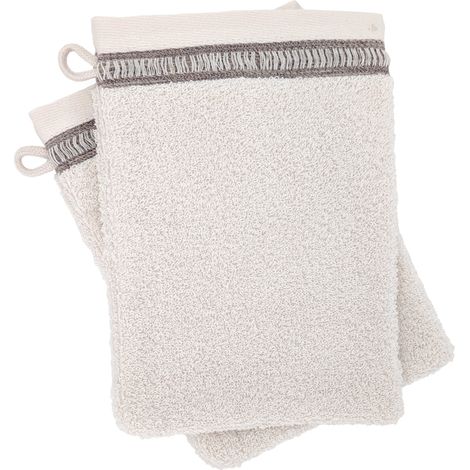 Lot de 2 gants de toilette pur coton 16x21 cm collection DRY beige