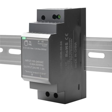 Bloc d'alimentation 24 V CC 30 W 1,5 A HDR-30-24 pour rail DIN transformateur 24 V pour appareils d'automatisation industrielle (1/5)
