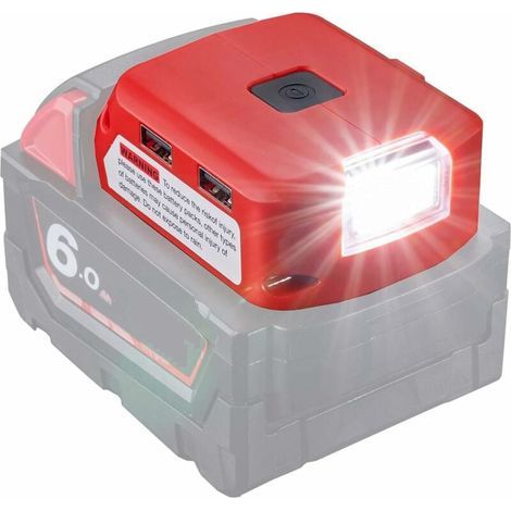 Akkuadapter für Milwaukee 18V-Akku, DC-Anschluss, LED-Arbeitsleuchte und Dual-USB-Ladegerät Netzteil kompatibel mit Milwaukee 49-24-2371 M18 (1/5)