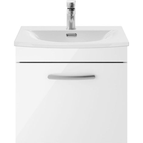 Millwich Contemporary 1 Drawer Wall Hung Vanity Unit with Curved Basin, Gloss White, 500mm