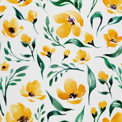 Tela decorativa para exteriores Oxford - motivo de flores amarillas en acuarela (1/5)