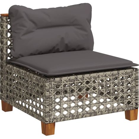 vidaXL Divano Giardino Senza Braccioli con Cuscini Grigio Polyrattan