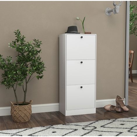 Mobile porta scarpe a 3 ante ribaltabili, 12 paia, 47 x 28 x 115 cm, bianco DESVIAE (1/5)