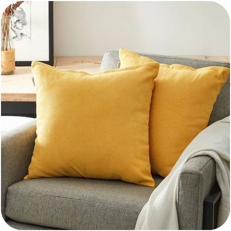 TAISHENGDA Kissenbezug 65x65 cm, 2er-Set, dekorative quadratische Kissenbezüge, Senfgelb, für große Kissen, Sofa, Bett, Schlafzimmer, Wohnzimmer, Heimdekoration, skandinavisches, schlichtes, weiches C (1/5)
