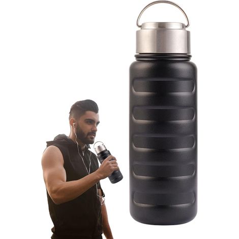 Gourde Isotherme - Gobelet de Randonnée en Acier Inoxydable Gourde Portable 1L Étanche pour Multi-Activités Maison Extérieur Randonnée École Voyage Camping (1/5)
