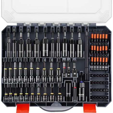VEVOR Jeu de Douilles, 80 PCS, Tailles SAE et Metriques, Coffret de Douilles Magnetiques pour Visseuse, pour Auto et Bricolage, avec Embouts de Vissage, Rallonges, Douille Universelle et Mallette (1/5)