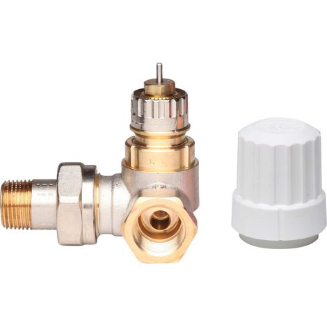 Danfoss – Corps de robinet à angle 3/8" – Laiton nickelé – Robinet thermostatisable – Optimise l'équilibrage hydraulique des radiateurs (1/4)