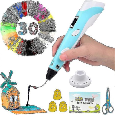 Stylo 3D intelligent avec écran LED, stylo d'impression 3D rechargeable par USB, 30 recharges de filament PLA de couleurs différentes, compatible PLA et ABS, cadeau idéal pour les loisirs créatifs (1/5)
