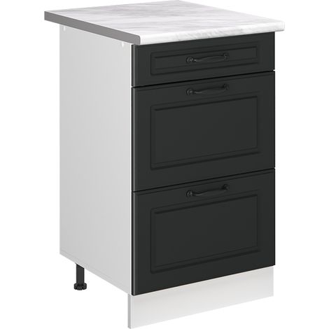Mobiletto base per cucina R-Line, Antracite country/Bianco, 50 cm piano di lavoro Marmo, Vicco (1/5)