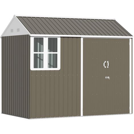 8 x 6 ft Galvanised Garden Shed, Outsoor Metal Storage Shed with Double Doors Window Air Vents for Patio, Lawn, Grey