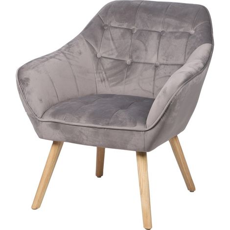 Poltrona in velluto grigio chiaro con piedi in legno - 74x70xH85 cm, altezza seduta 43 cm - Collezione VELUREA