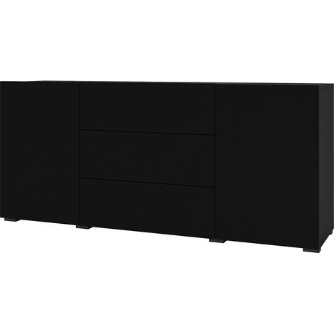 Sideboard 140 cm, Kollektion EVA, mit 2 Türen und 3 Schubladen. Farbe Schwarz und Eiche.