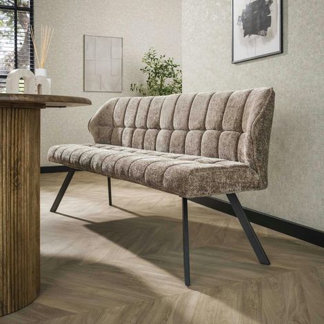 Banc de table en velours texturé beige nacré 180 cm MELBOURNE (1/2)