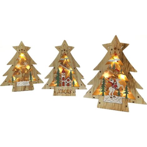 Decorazioni addobbi natalizie alberello in legno 3d luminoso di natale per cm22 moderno particolare esclusive eleganti - decoro: decoro 3 (1/5)