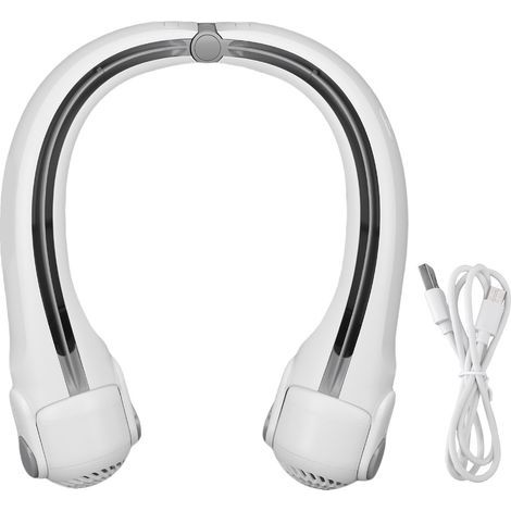 Portable Neck Fan without Blades – 3 Speeds, 2400 mAh Battery, USB Rechargeable, White (1/5)