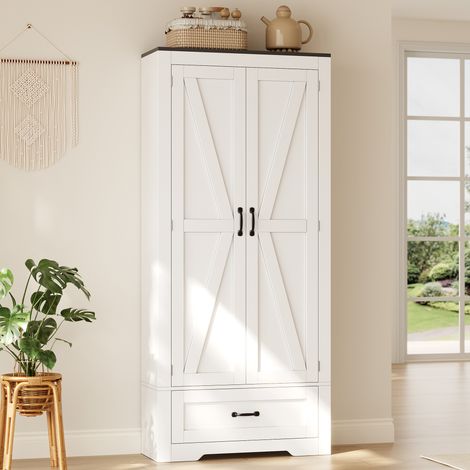 DESMIU Buffet de Cuisine Haut avec 2 Portes, 1 Tiroir et Étagères Réglables, pour Cuisine, Salon 80 × 35 × 183 cm (1/5)