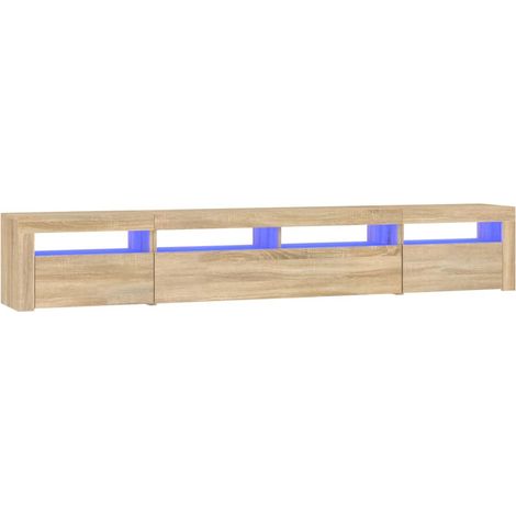 Soporte multimedia para TV estantería para televisión buffet para televisión comedor salón dormitorio con luces LED roble Sonoma 240 x 35 x 40 cm marrón 020026772