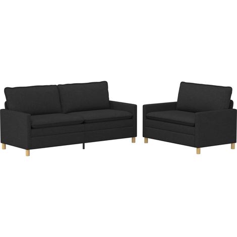 vidaXL Juego de Sofá 2 uds. Negro Tela (1/2)