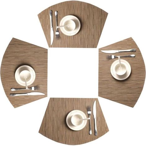 Lot de 4 Sets de Table PVC Tapis de Table Wedge Set Table résistant à la Chaleur Lavable (Bamboo Tan) (1/4)