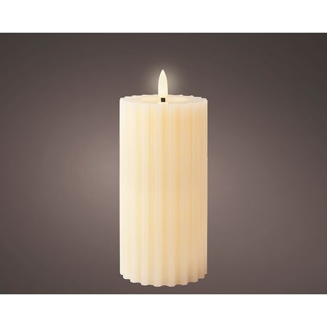 Vela de cera led efecto llama, color beige, superficie con relieve ø7,5 x 17,3 cm (1/2)