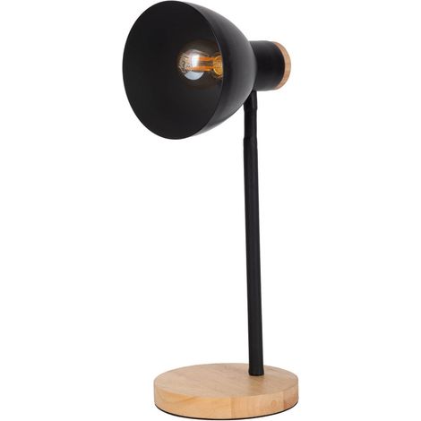 Lampe de bureau rétro en métal noir et bois luminaire pour espace de travail E14 36,5 cm - PANGIVO (1/5)