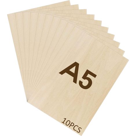 10pces Contreplaqué, A5 2mm Planche Bois, 21×15cm Feuille de Bois Rectangulaire, Plaque Bois Brut, Non Finie, Panneau Feuille Découpe Laser pour Pyrogravure, Gravure, DIY (1/5)