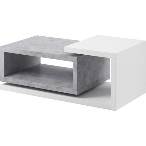 Mesa de centro Lutiva 104, Blanco + Hormigón, 48x60x120cm, Diámetro: 0, Aglomerado laminado, Angular
