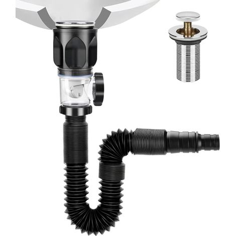 Ablaufset für Waschbecken: Flexibles Ablaufset mit flexiblem und dehnbarem Siphon-Ablaufschlauch für 1-1/4"- und 1-1/2"-Ablauflöcher