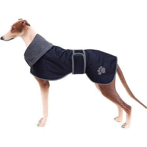 Greyhound Coat Fleece Lining Dog Jacket with Harness Hole Adjustable Bands Medium Large Greyhound Dog Navy Blue XL (1/5)