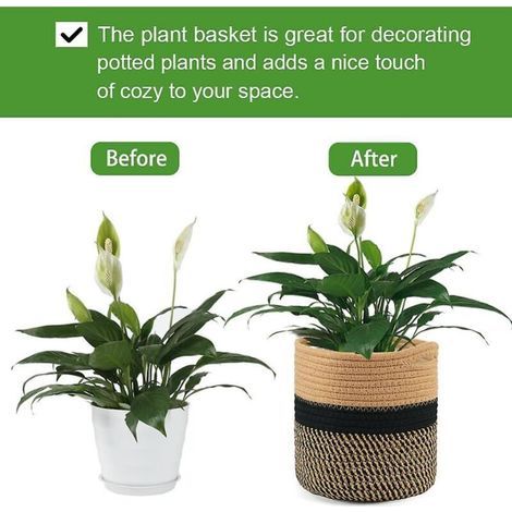 Pot à fleurs décoratif 20 cm avec doublure intégrée – Panier de rangement en coton tissé pour plantes d’intérieur (1/3)