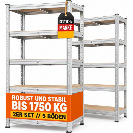 Albatros SR2S Schwerlastregal 875 kg – Metallregal 180x90x40 cm, 5 verstellbare Ablagen, Steckregal teilbar, Lagerregal für Garage, Keller, Werkstatt (1/5)