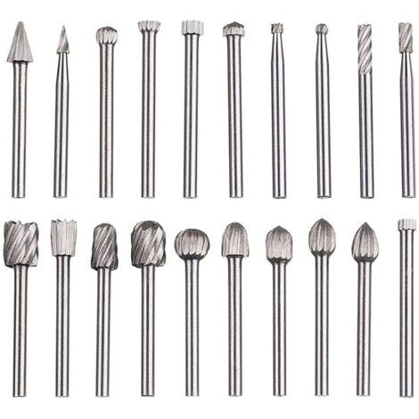 Ensemble de 20 limes rotatives en carbure HSS – Queue de 3 mm (1/8") – Pour sculpter, graver, percer et polir les métaux (1/5)