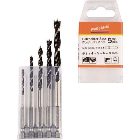 Projahn Holzspiralbohrer Satz 6-kant Schaft E6.3 5-tlg. (3, 4, 5, 6, 8 mm) (1/5)