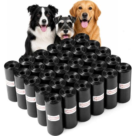 450 bolsas para excrementos de perro, negras, sin perfume, 30 rollos de 15 bolsas, resistentes, a prueba de fugas y sin perfume, negras, para paseos y parques. (1/5)