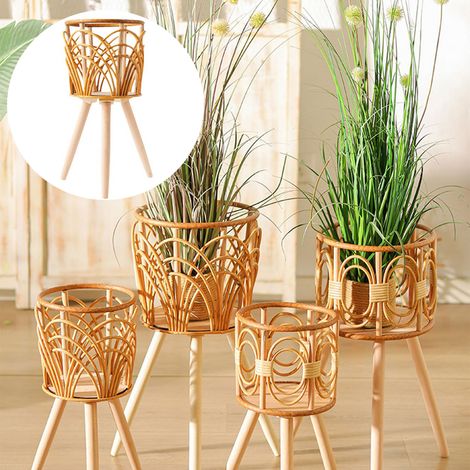 Support de plantes tressé sur pied, support de fleurs triangulaire d'intérieur, support de fleurs creux en paille en imitation rotin, 422019,5 cm (1/5)