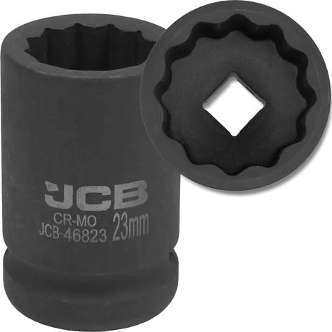 Chiave a bussola a impatto JCB da 3/4" 23 mm a 12 punte in acciaio Cr-Mo
