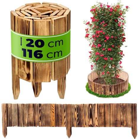 Valla de jardín, madera resistente, 20 cm de alto, 116 cm de largo, resistente a la intemperie, fácil montaje. (1/5)