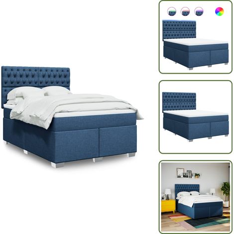 vidaXL Sommier à lattes de lit avec matelas Bleu 140x190 cm Tissu