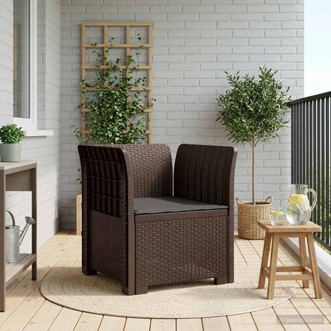 Fauteuil de Jardin 1 Place Aspect Rotin en PP avec Coussin Marron 68 x 62 x 70 cm, 14.25kg - PANGIVO (1/5)