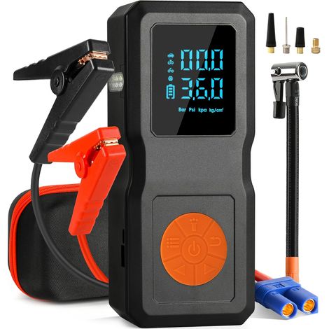 Démarreur de batterie de voiture avec compresseur d'air, kit de démarrage portable adapté aux véhicules à essence et diesel de 1,5 à 8 L (toutes les batteries 12 V), gonflage rapide des pneus (1/5)