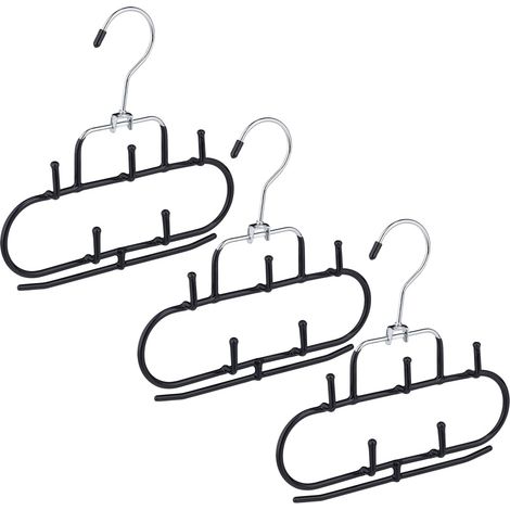 relaxdays Gruccia Multipla, Set 3X Stampelle, Organizer 5 Ganci, Antiscivolo, Salvaspazio, Appendini, Nere, 3 pz (1/5)
